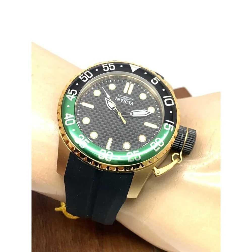 Invicta Men's Watch 35661 Pro Diver Quartz Gold Black Green Bezel Rubber Band